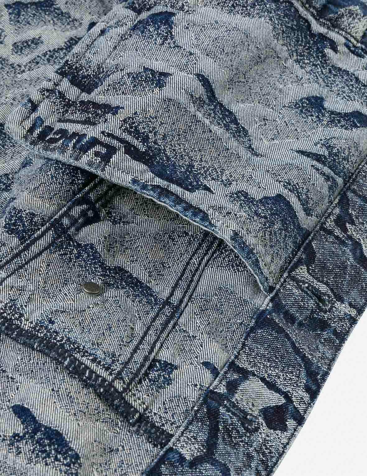 Allover Ishigaki Camouflage Jacquard Fashion Fit Washed Denim Jacket - 10