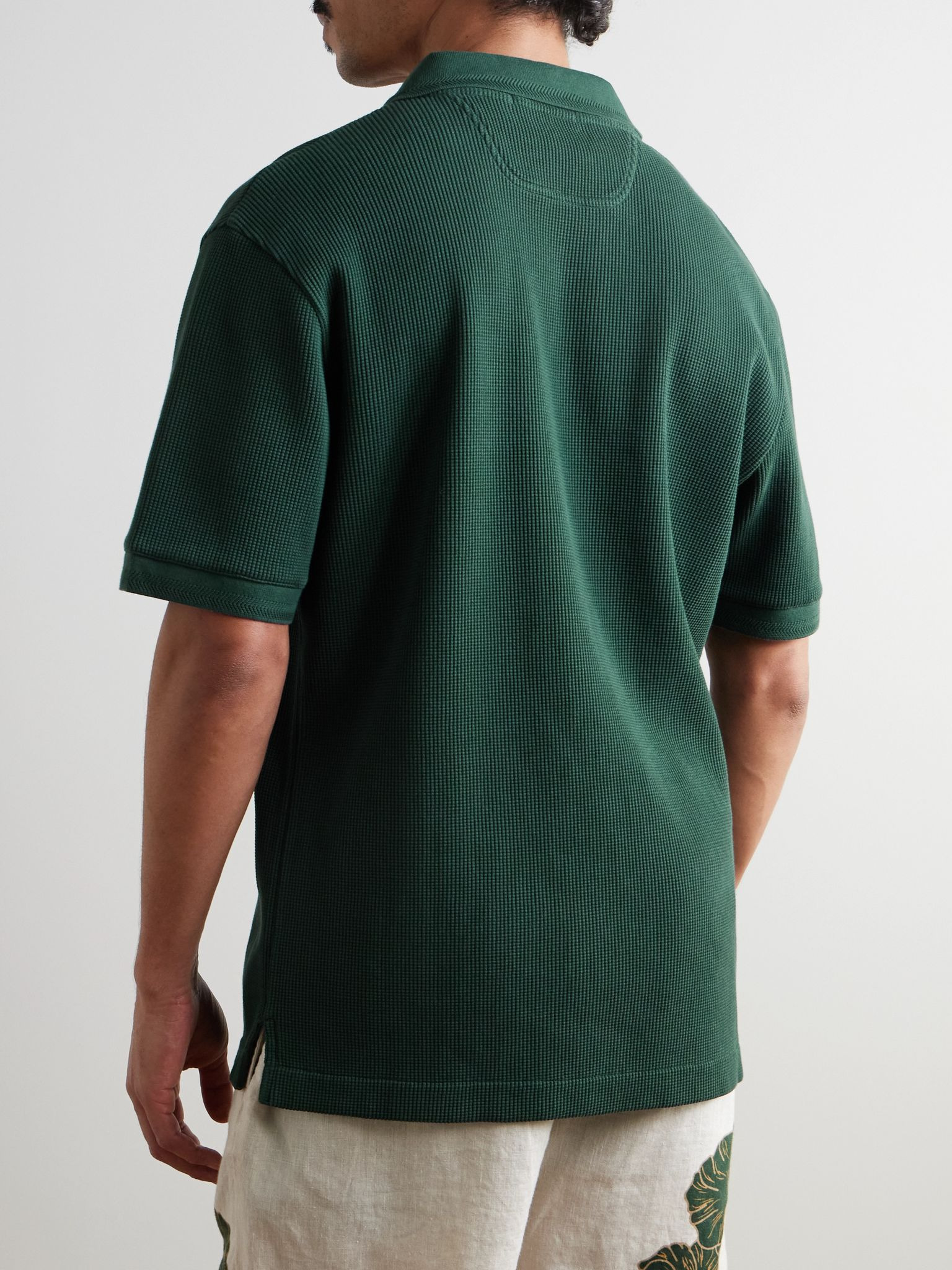 Horacio Waffle-Knit Cotton Polo Shirt Green - 3