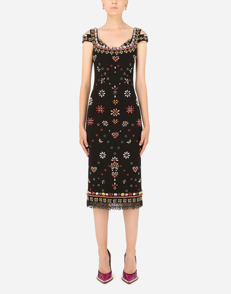 Jersey midi dress with multi-colored embroidery - 1