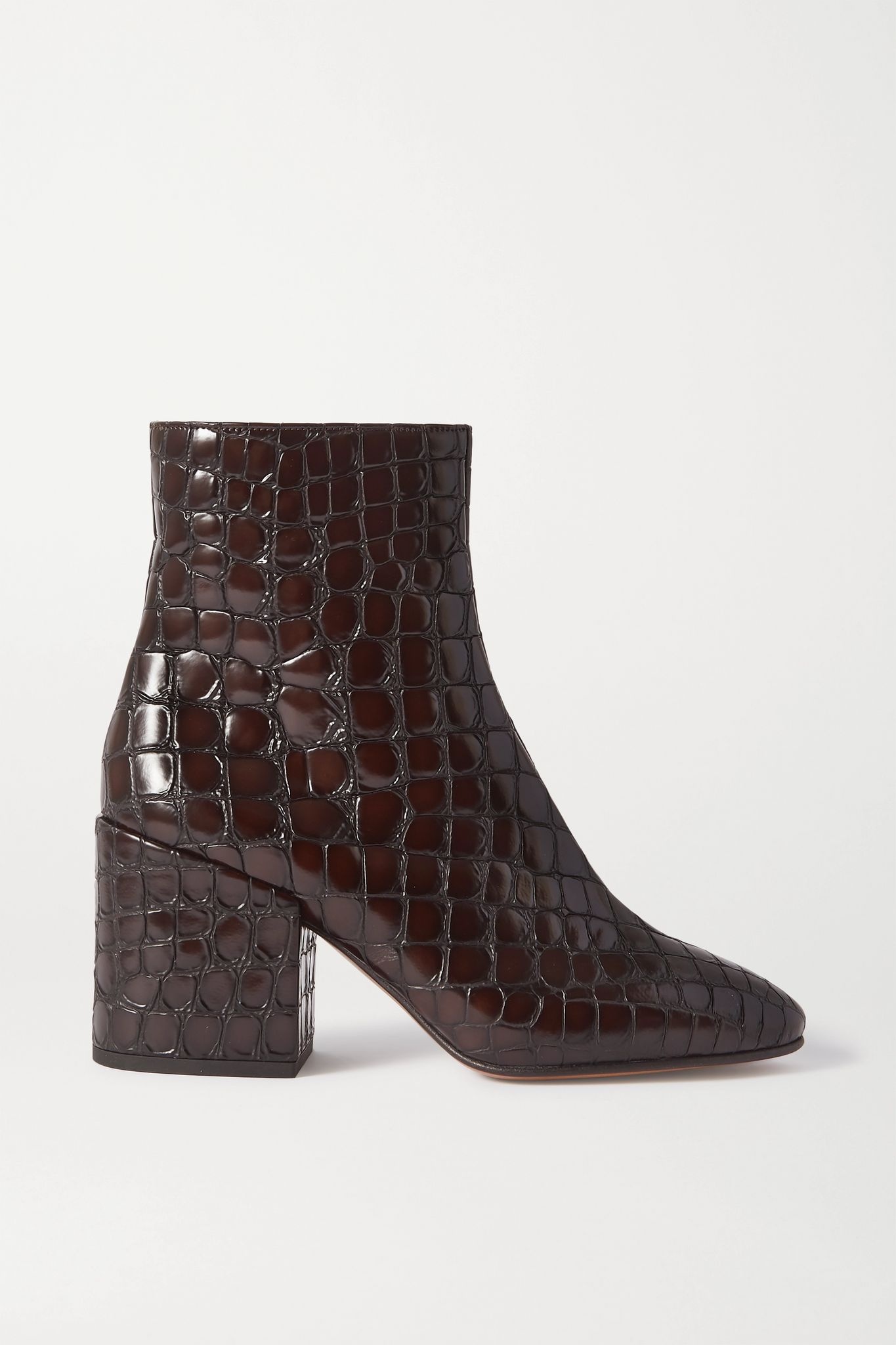 Croc-effect glossed-leather ankle boots - 1