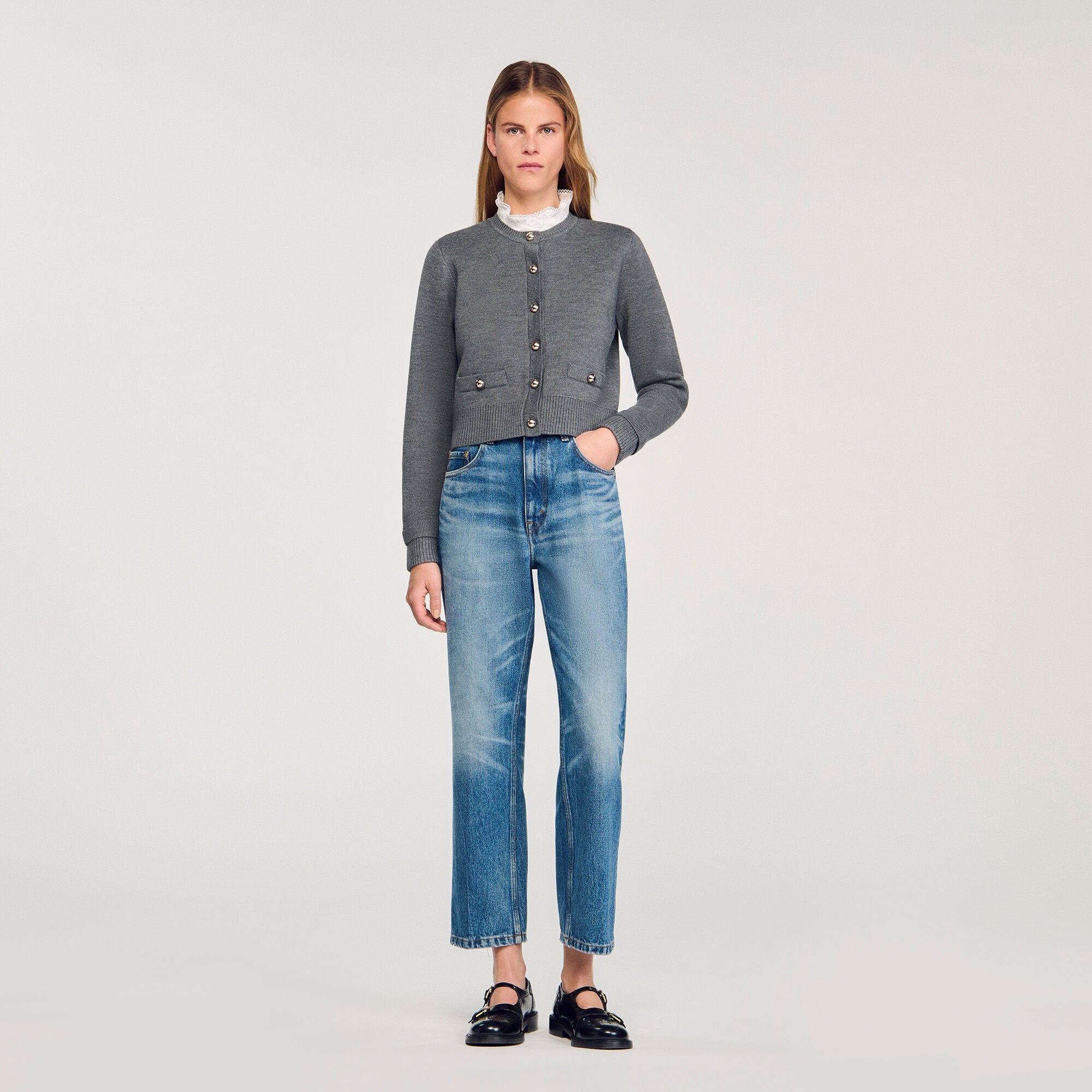 CARDIGAN WITH RUFFLE COLLAR - 1
