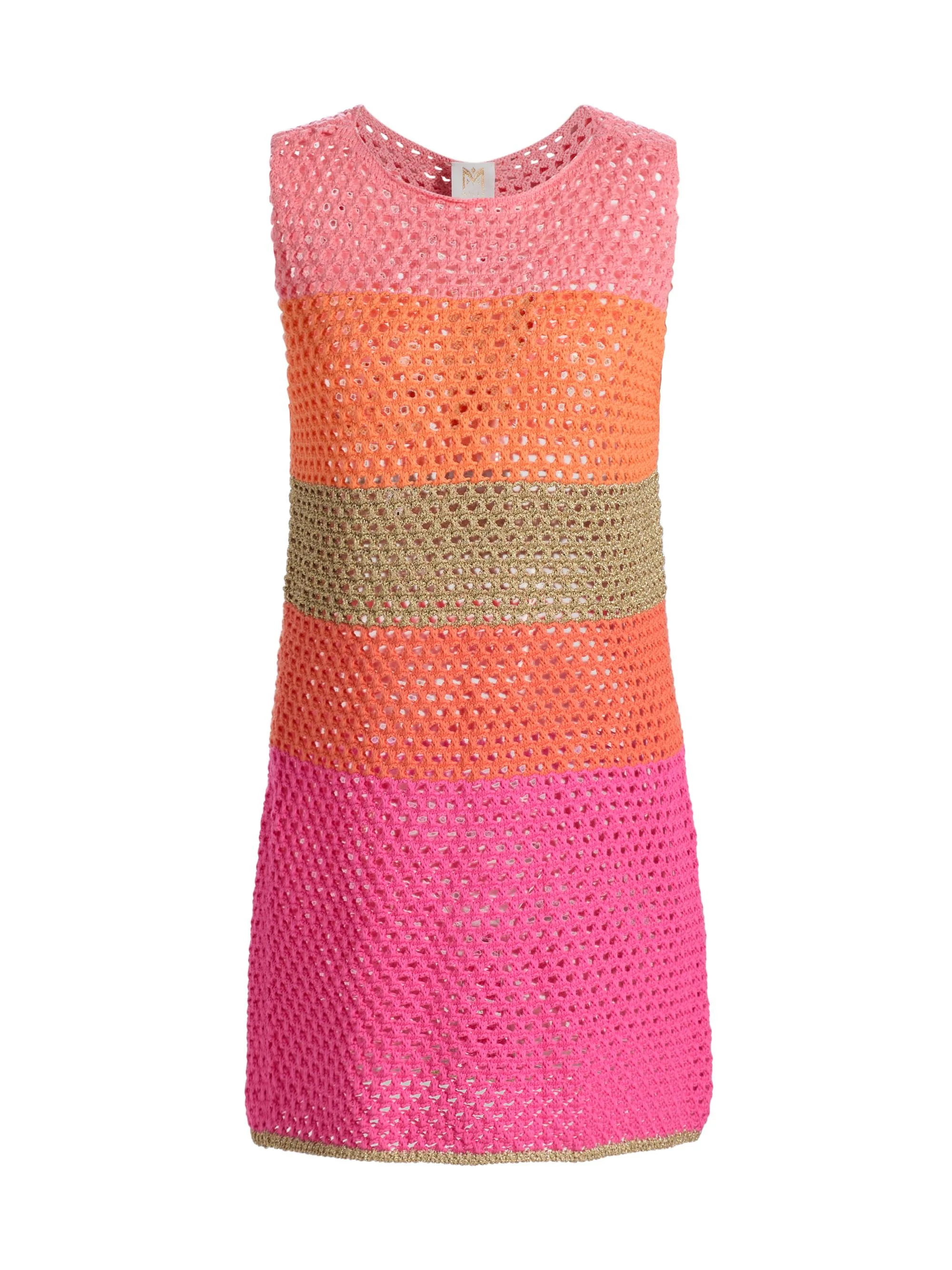 Women's Open-Knit Striped Cover-Up Minidress - Pink Multi - 1