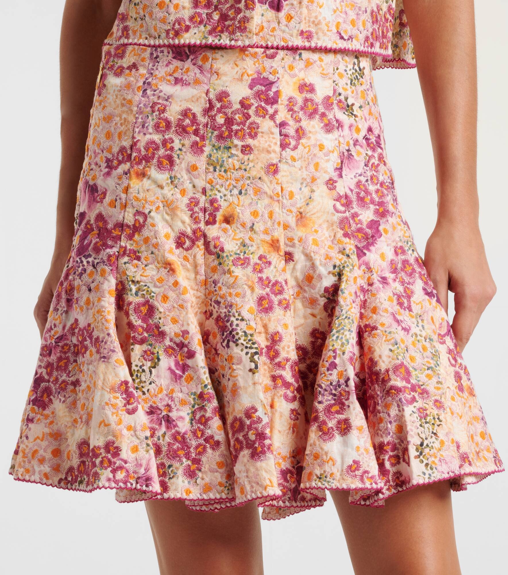 Cerezo Florecer floral linen miniskirt - 4