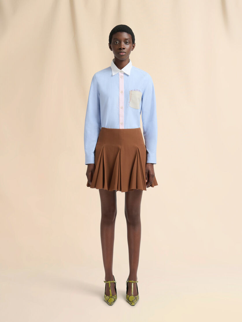 BROWN WOOL PLEATED MINI SKIRT - 2