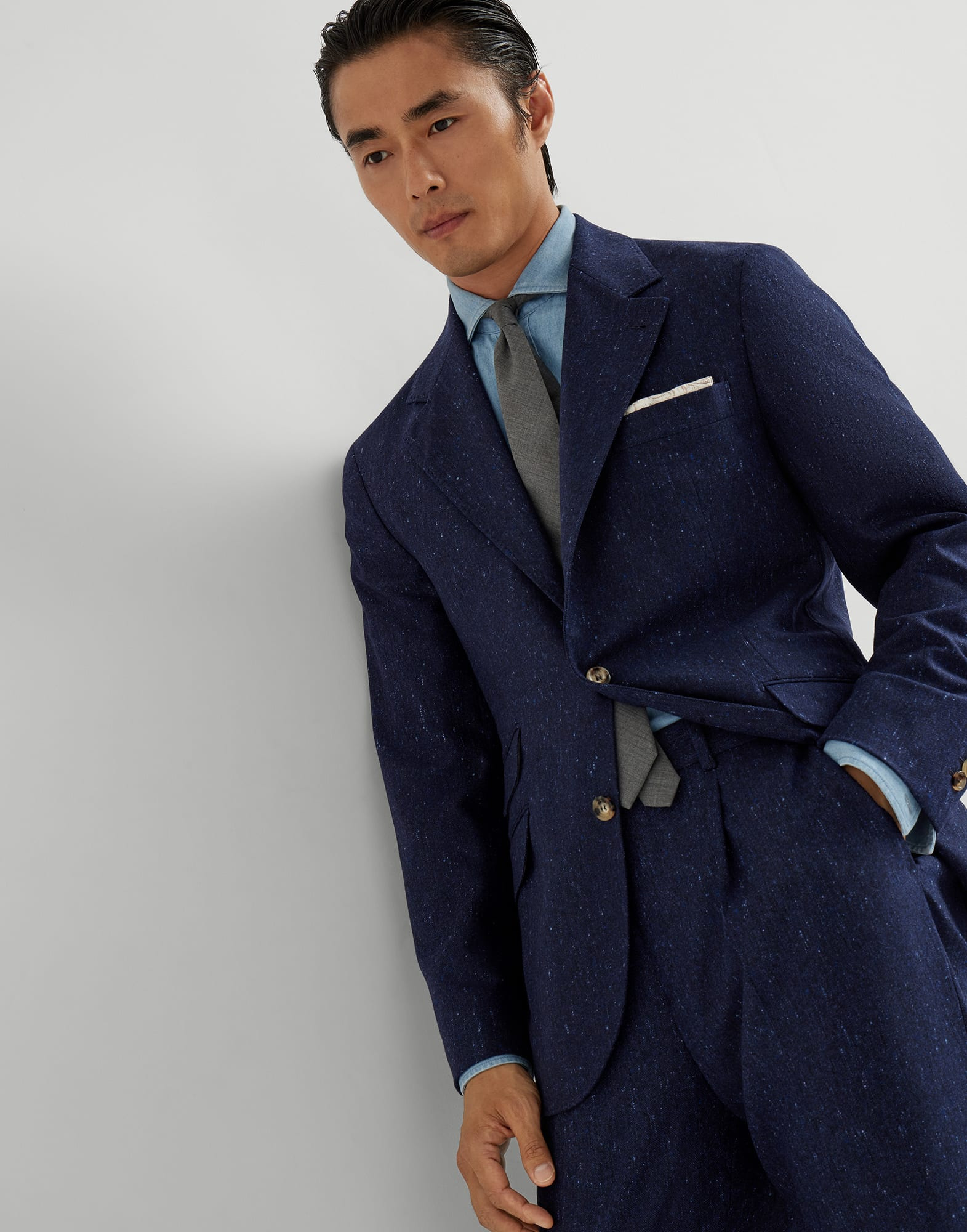 Wool and cashmere flecked grisaille deconstructed Cavallo blazer - 4