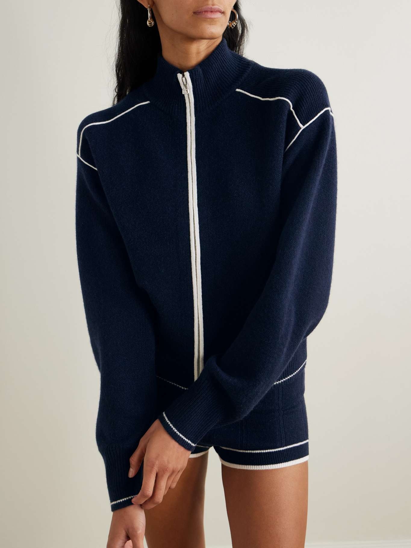Cashmere zip-up cardigan Navy - 3