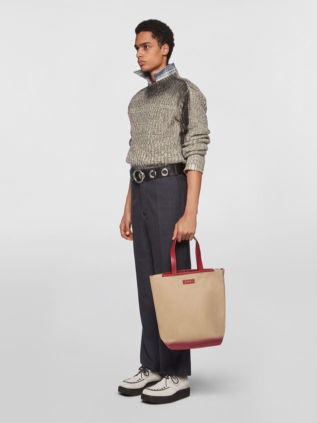 NORTH-SOUTH COTTON CANVAS SHOPPING BAG WITH OUTLINE BORDEAUX SPRAYED MOTIF - 2