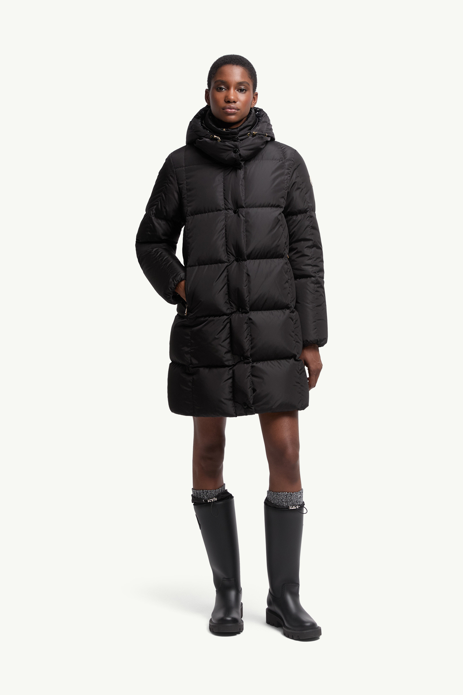 Litte Square-Quilted Hooded Long Down Jacket - 3