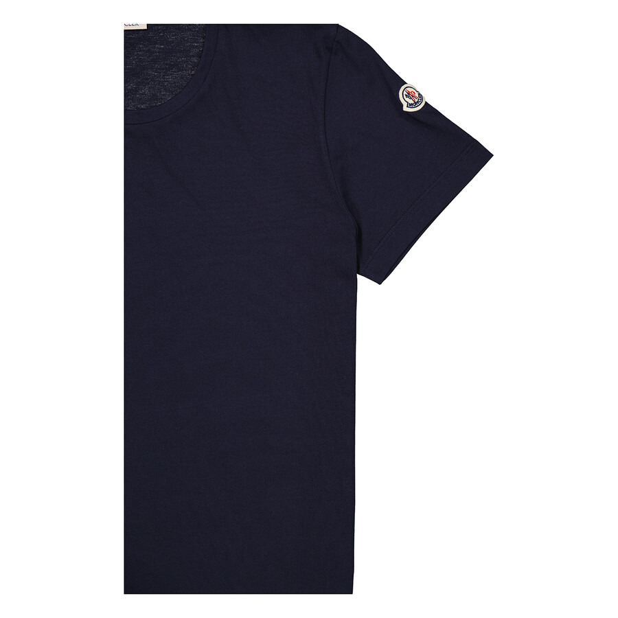 Moncler Ladies Navy Logo Patch Cotton T-Shirt - 7
