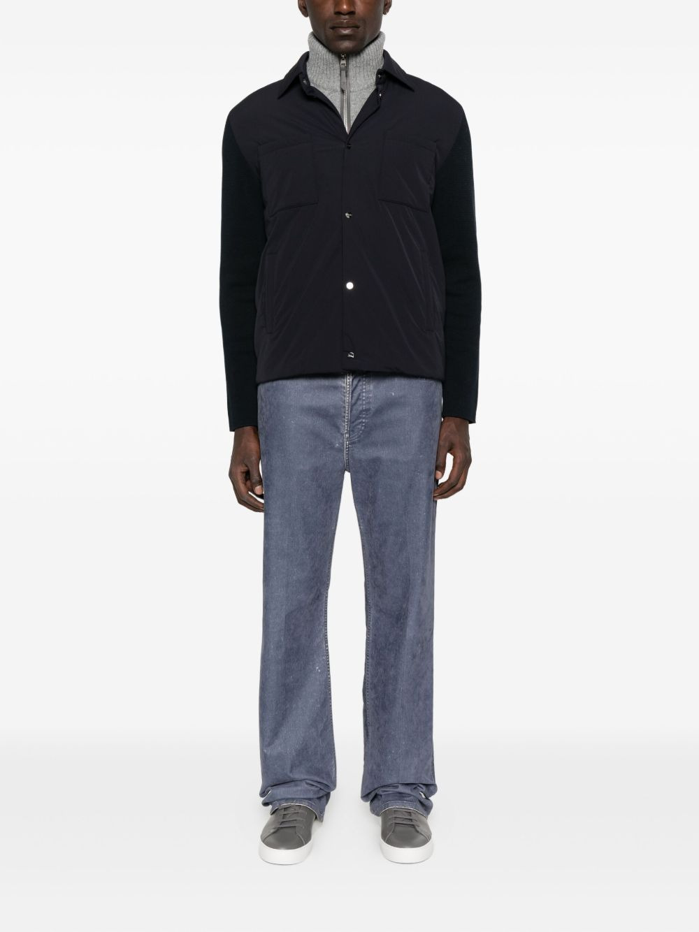 knitted-sleeve buttoned jacket - 2