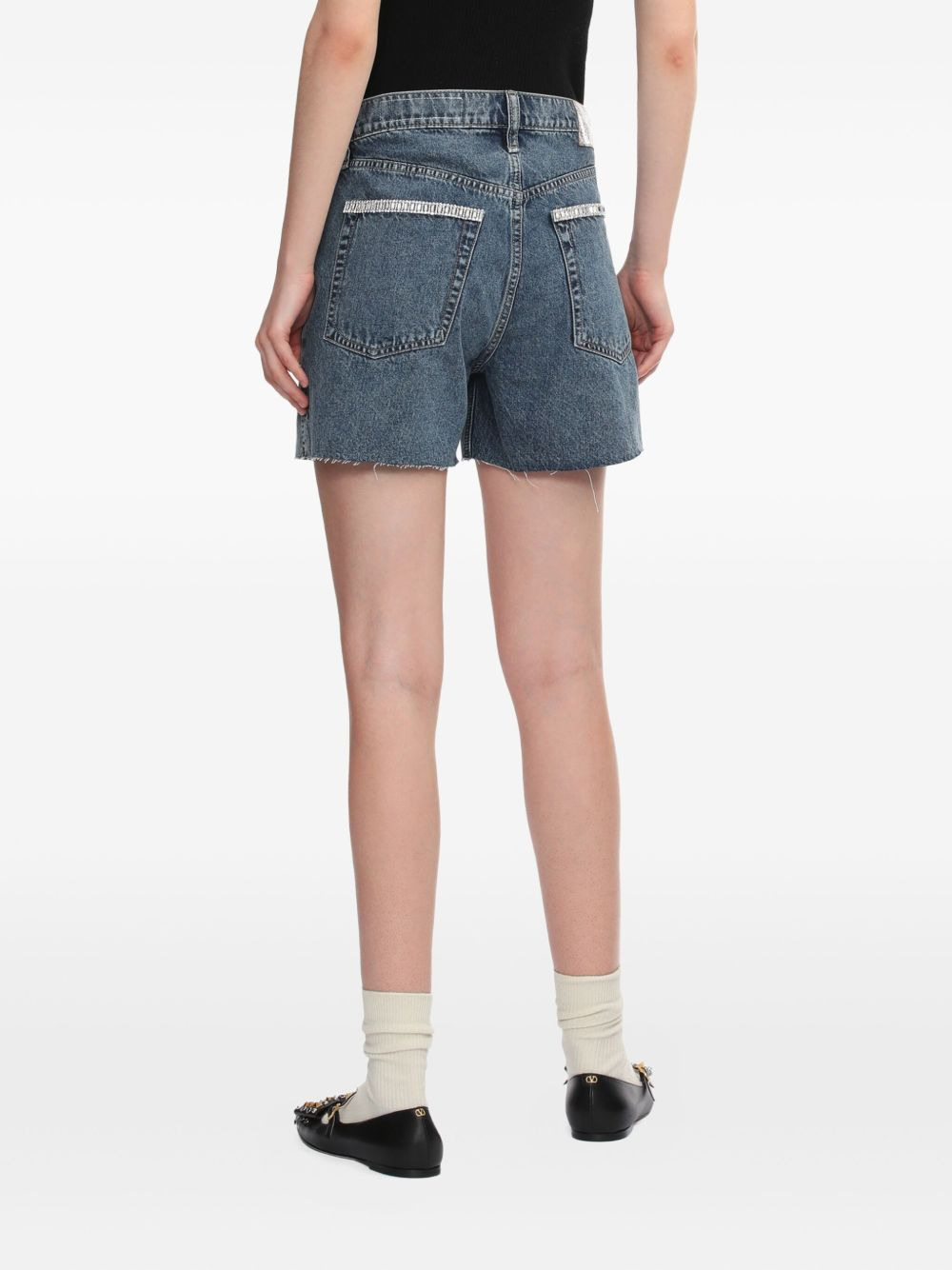 crystal-embellished denim shorts - 3