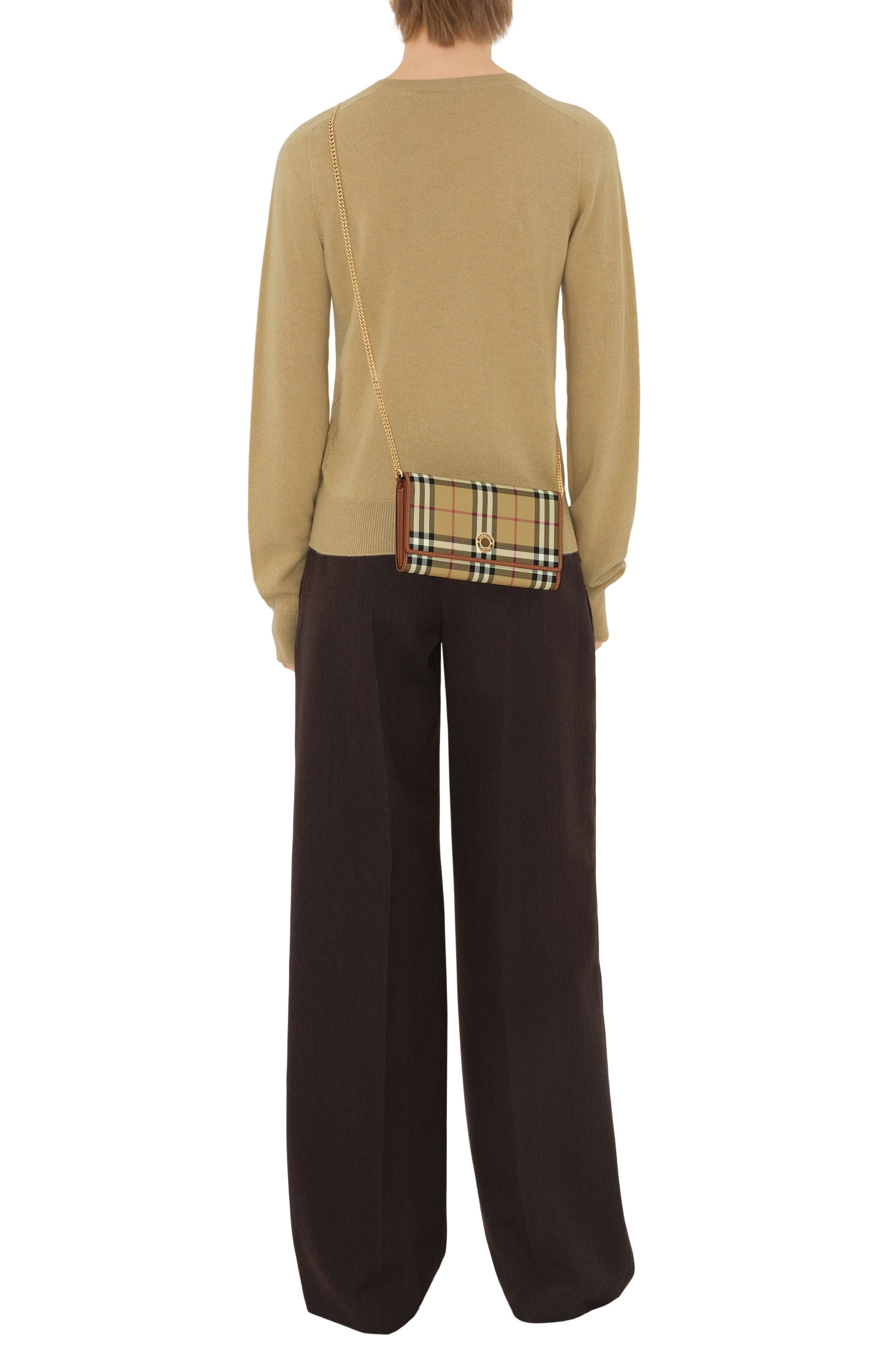 burberry Hannah Check Coated Canvas Wallet on a Chain in Vntg Chk/briar Brown at Nordstrom - 6