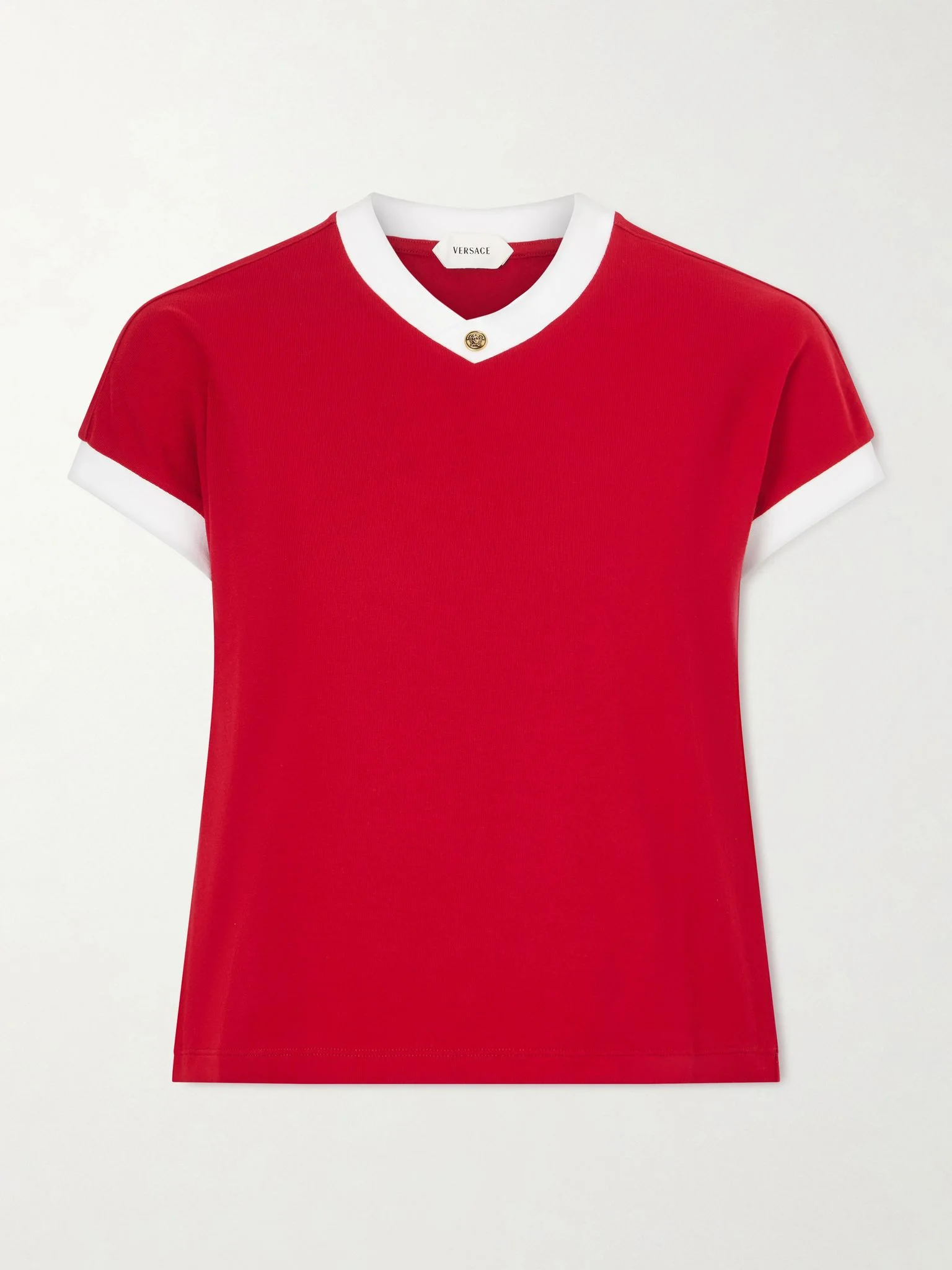 Embellished cotton-blend jersey T-shirt Red - 1