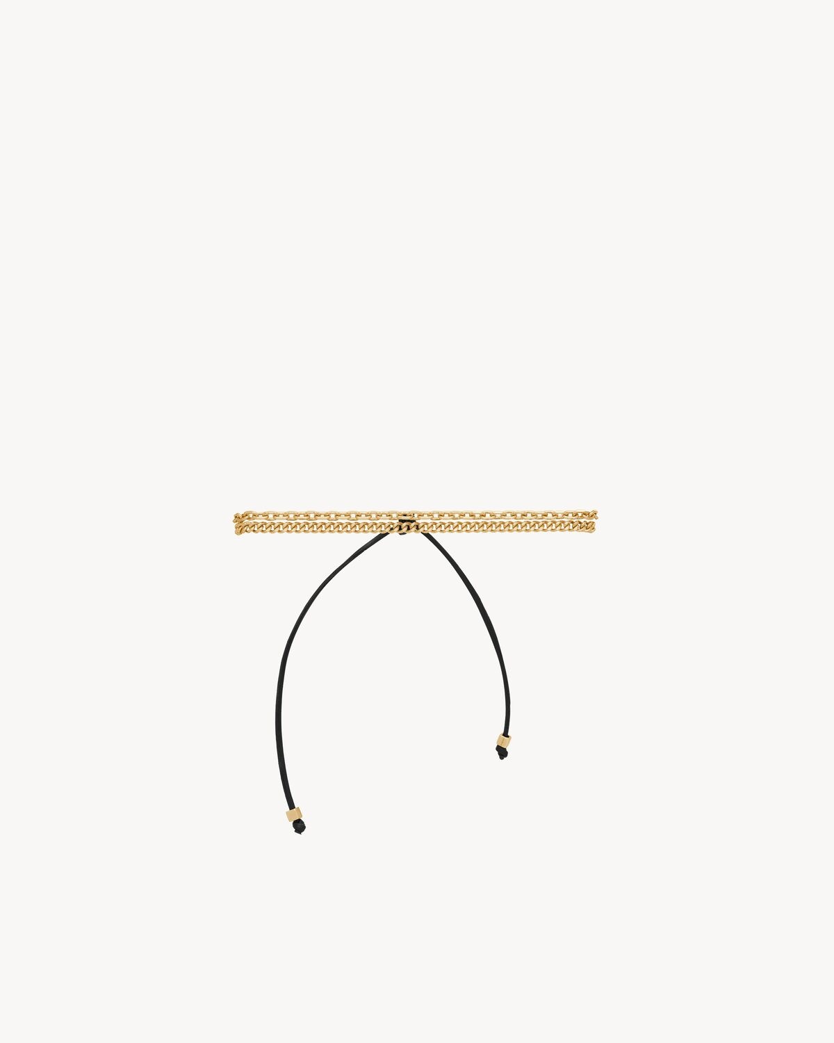DUAL CHAIN BRACELET IN 18K YELLOW GOLD AND LEATHER - 2
