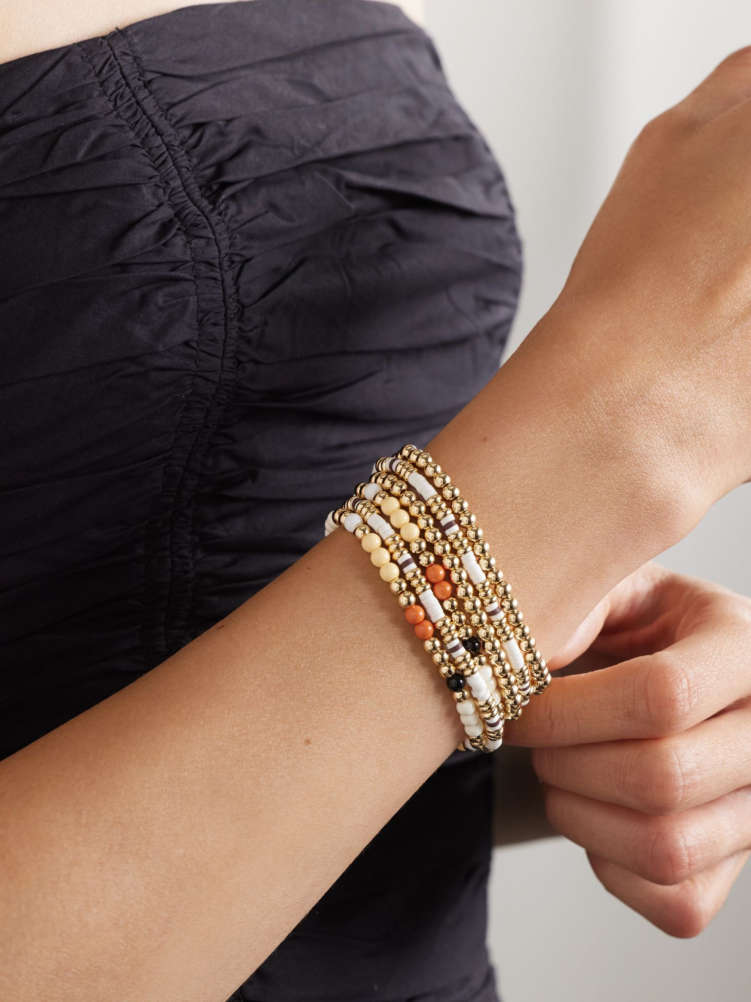 The Calm Bunch set of six gold-tone, enamel and heishi bracelets Gold - 2