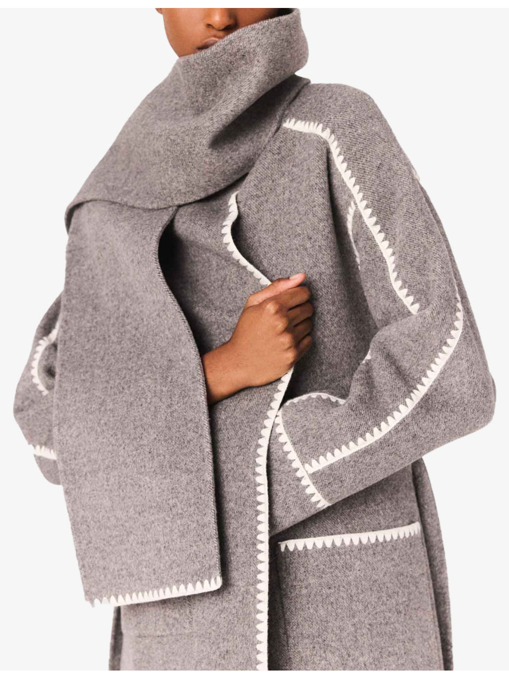 Integrated-Scarf Double-Faced Wool-Blend Coat - 4