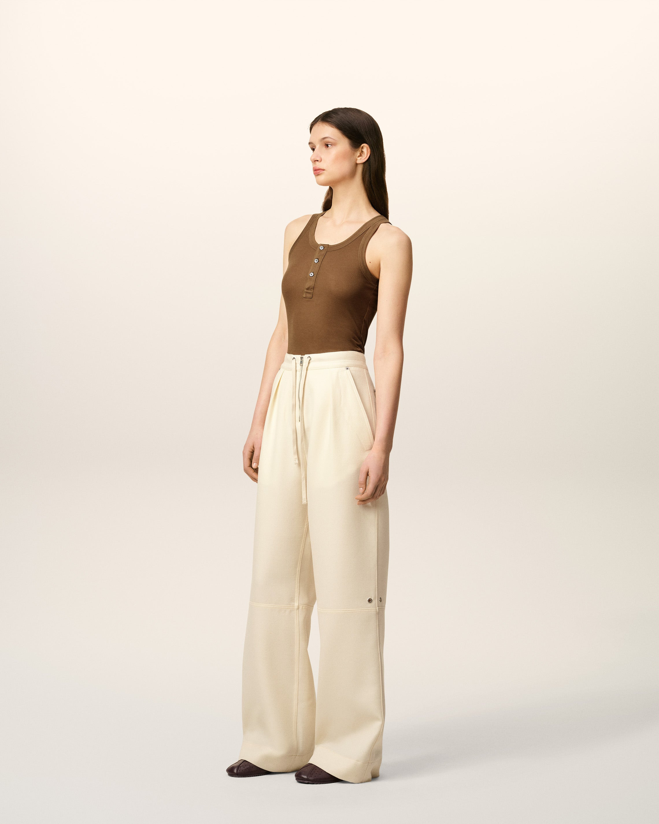 WHITE WOOL ZIPPED TROUSERS - 6