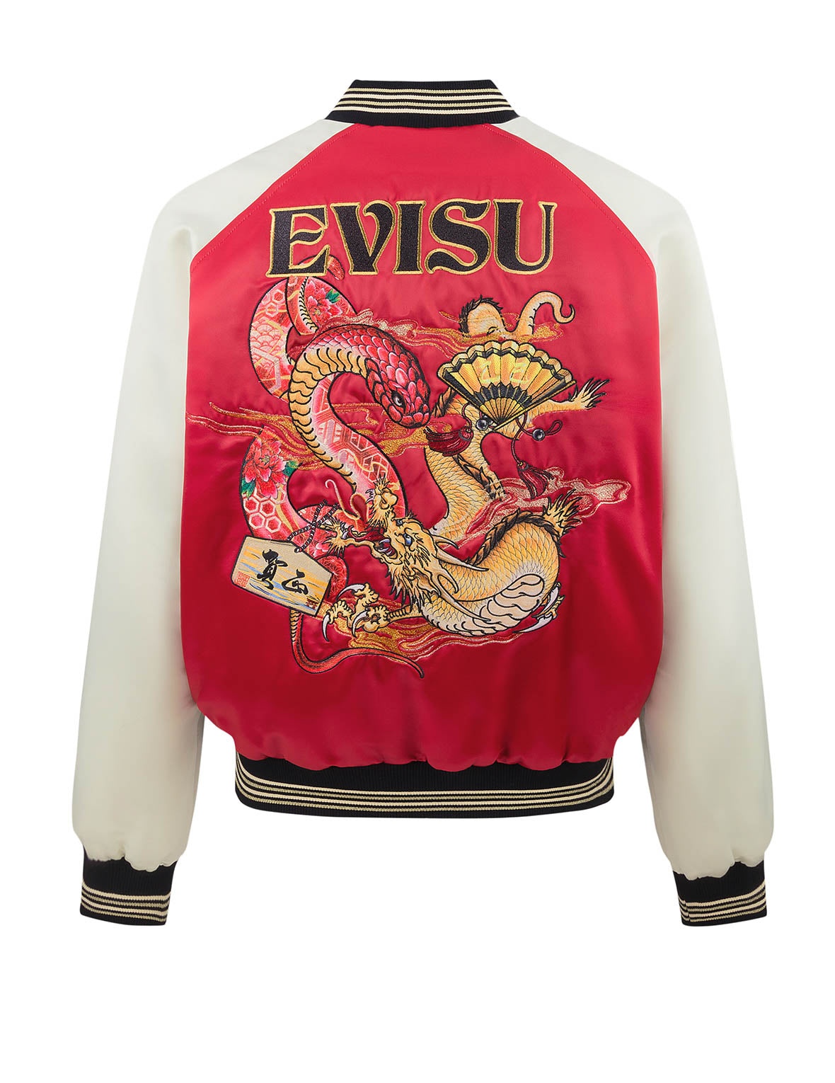 Soaring Snake Embroidery and Traditional Japanese Totem Prints Reversible Relax Fit Souvenir Jacket - 16