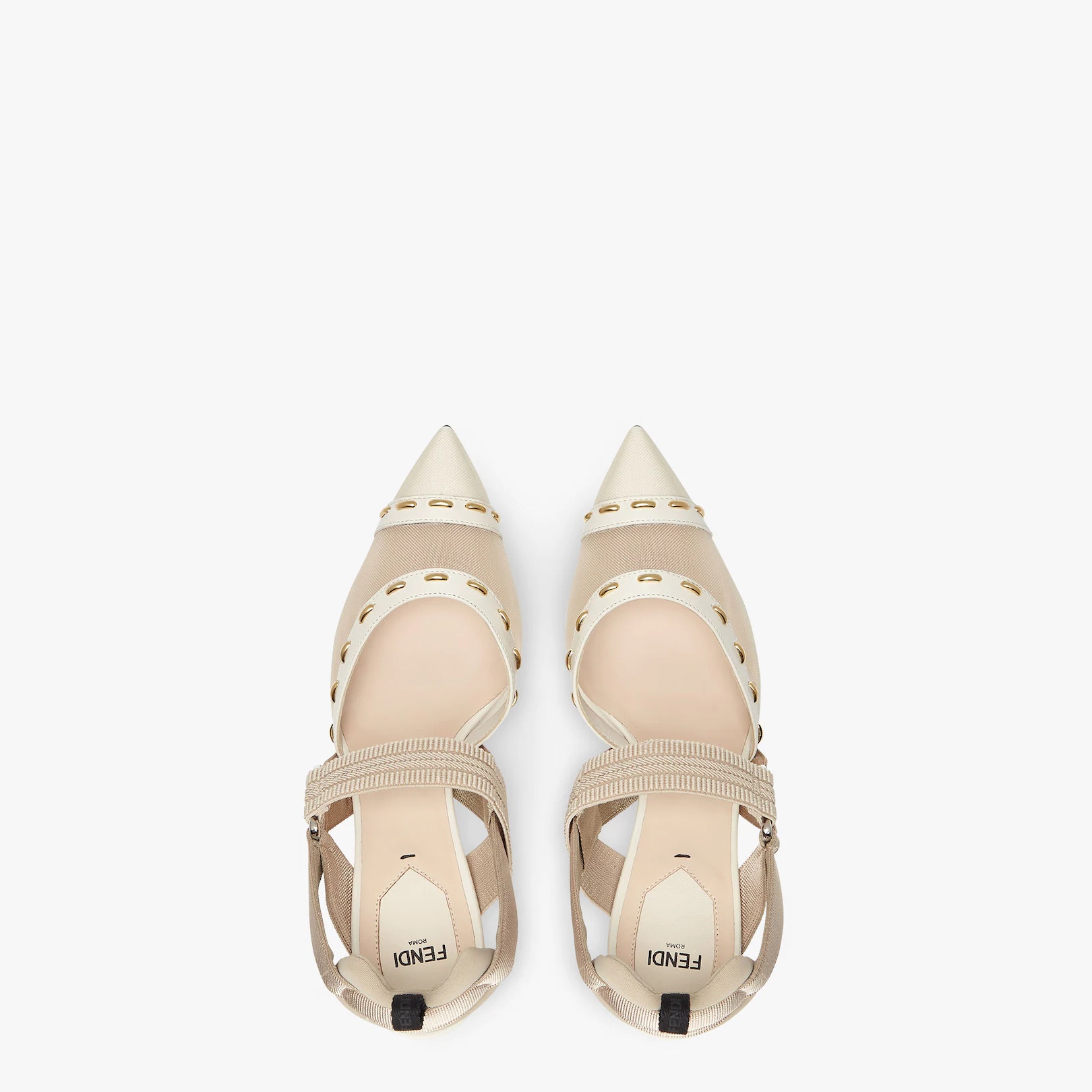 Pink mesh, high-heel slingbacks with metal stitches - 4