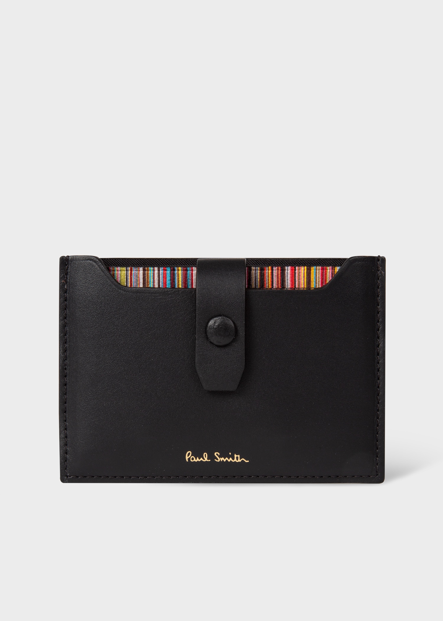 Black Leather Credit Hard Holder With 'Signature Stripe' Pull Out - 1