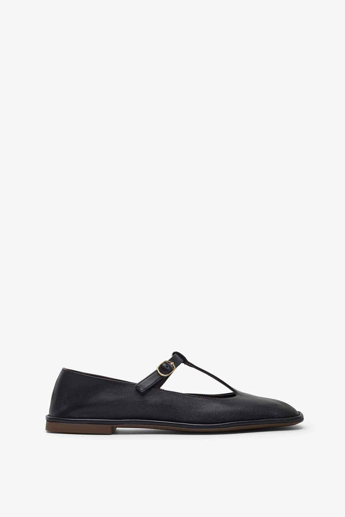 Square T-strap soft black ballerina flats - 1
