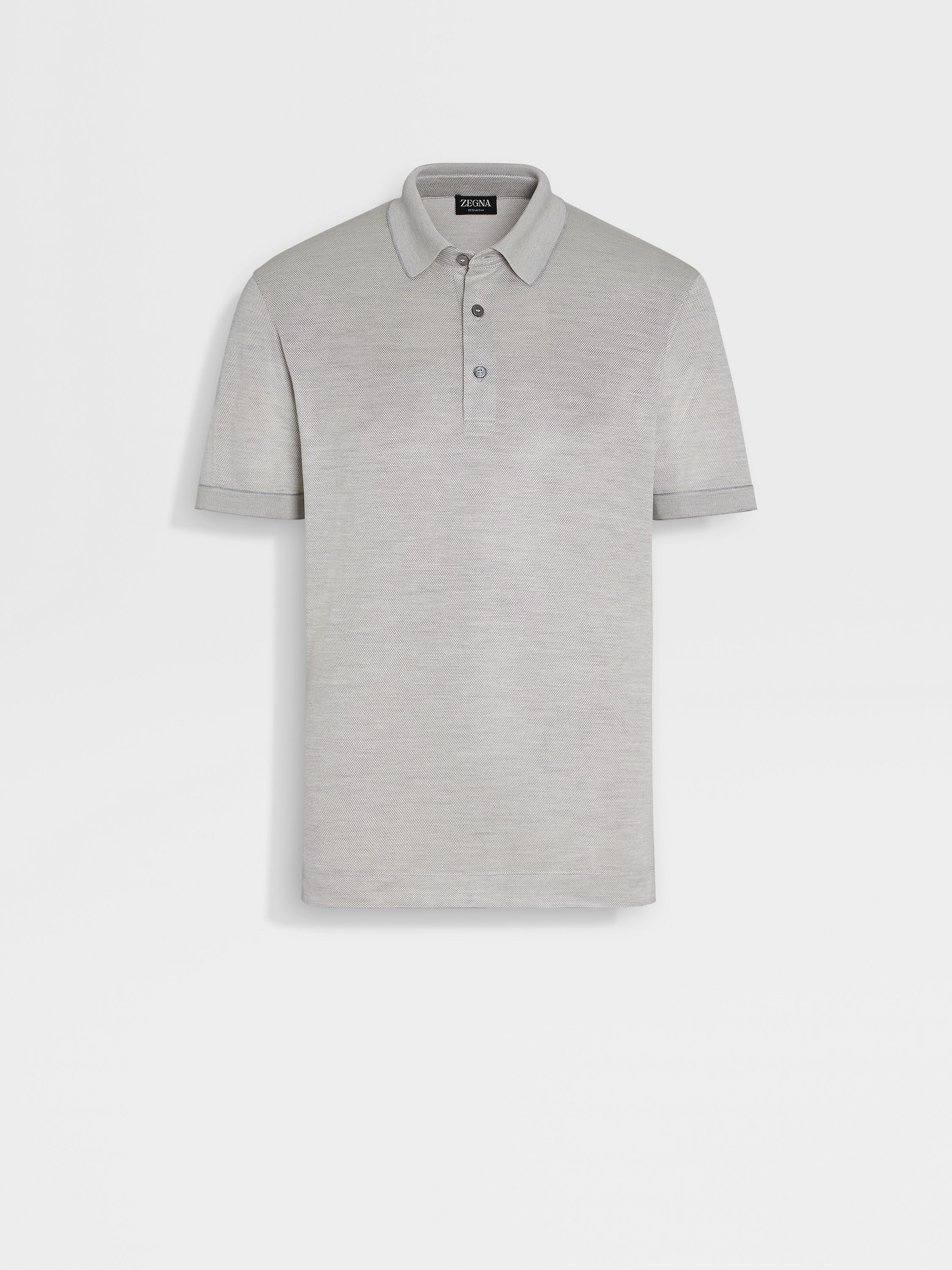 LIGHT GREY ZEGNA SILK POLO SHIRT - 1