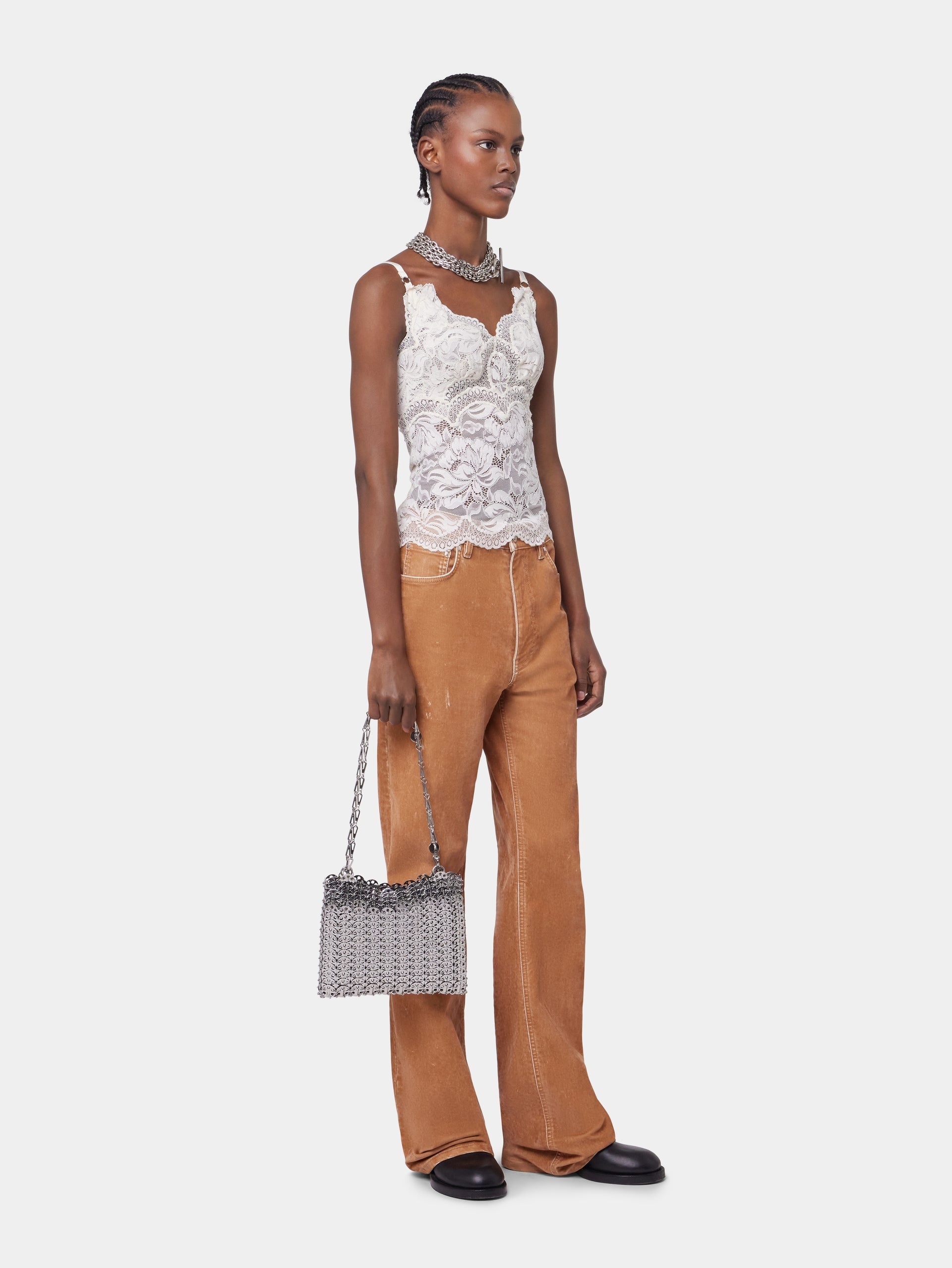 CARAMEL FLARED DENIM TROUSERS - 4