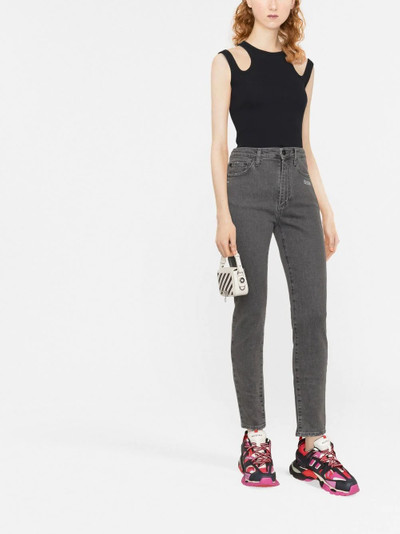 Off-White slogan-print cropped skinny jeans outlook