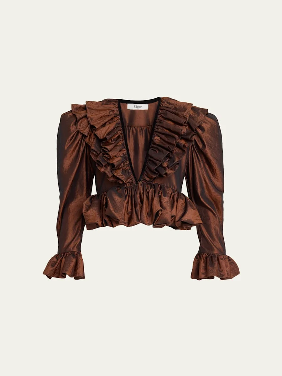 Ruffle-Trim Cropped Blouse - 1