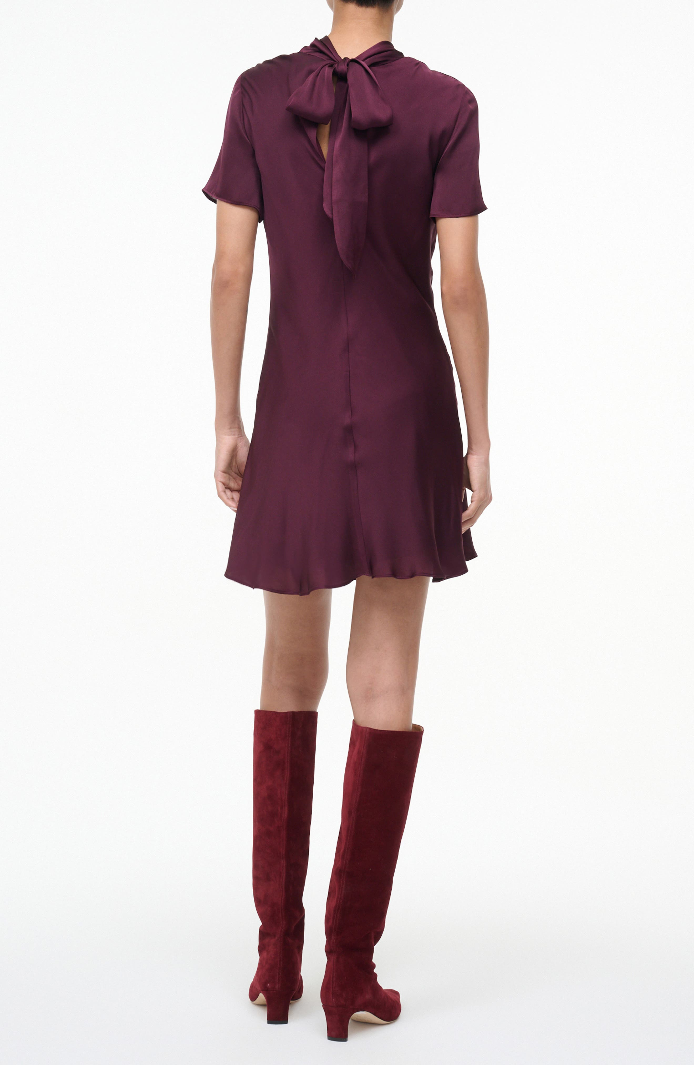 STAUD Iris Cowl Neck Stretch Silk Minidress in Syrah at Nordstrom - 2