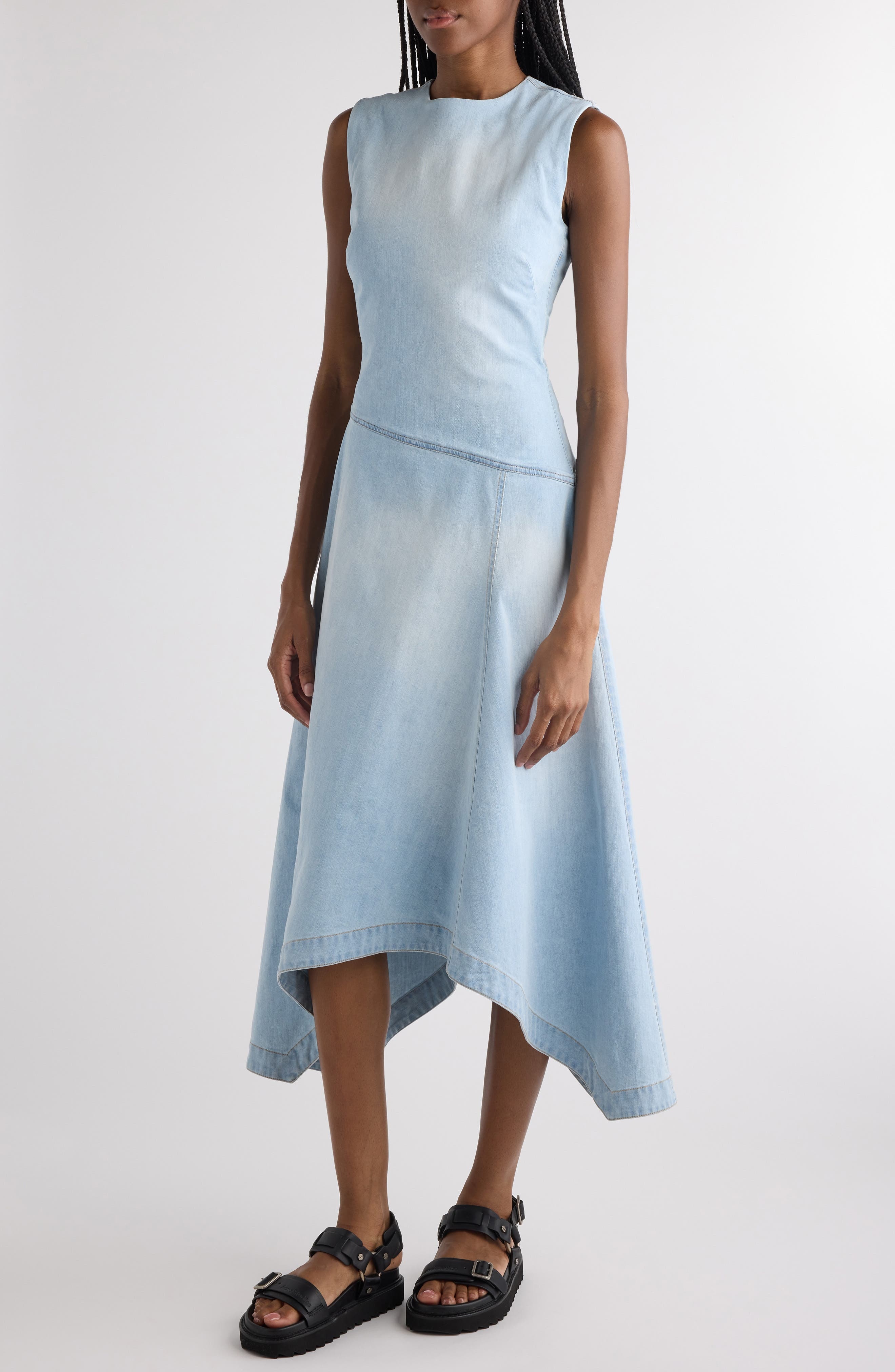 Acne Studios Difel Asymmetric Stretch Denim Dress in Light Blue at Nordstrom - 4