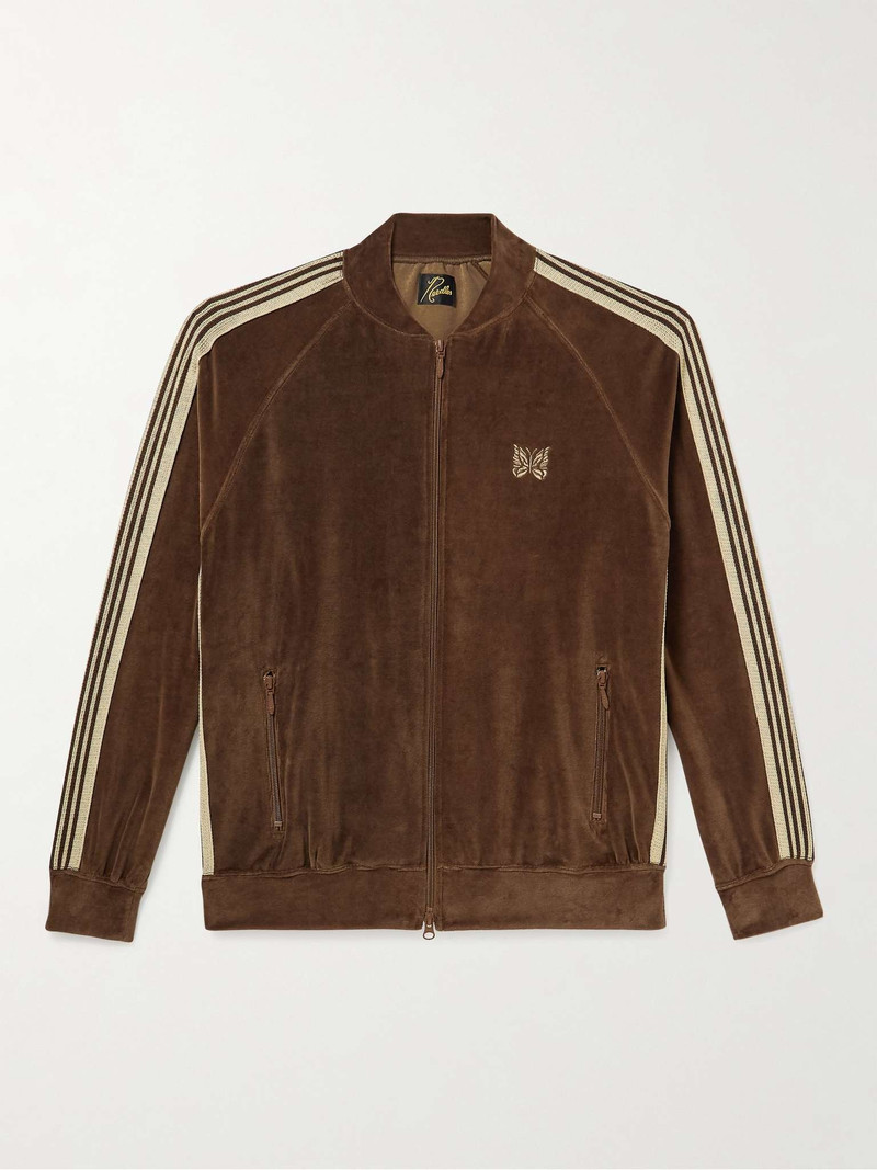 Webbing-Trimmed Cotton-Blend Velour Track Jacket - 1
