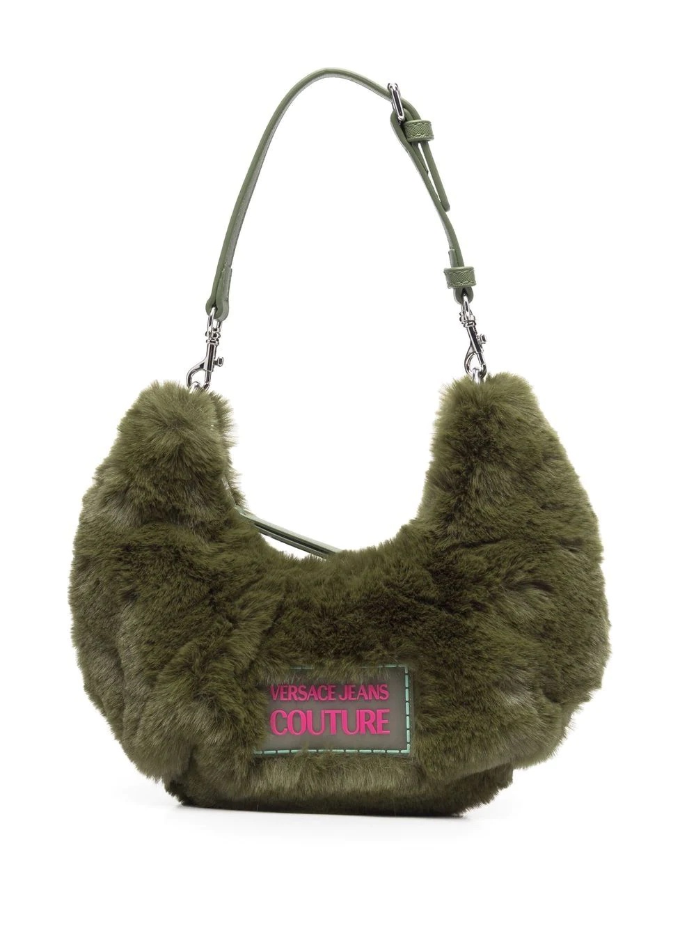 logo plaque faux fur shoulder bag - 1