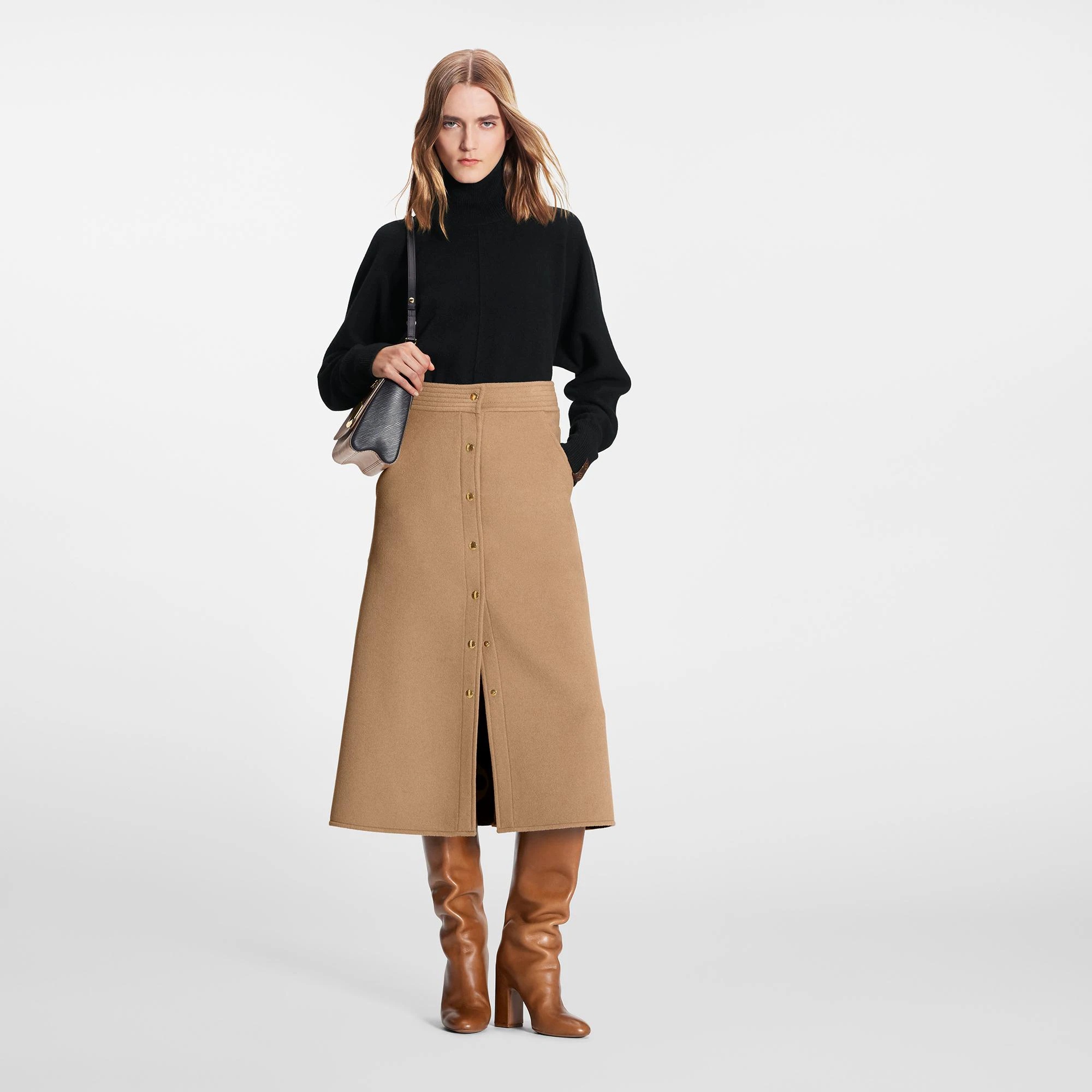 Double Face Button Down Midi Skirt - 4