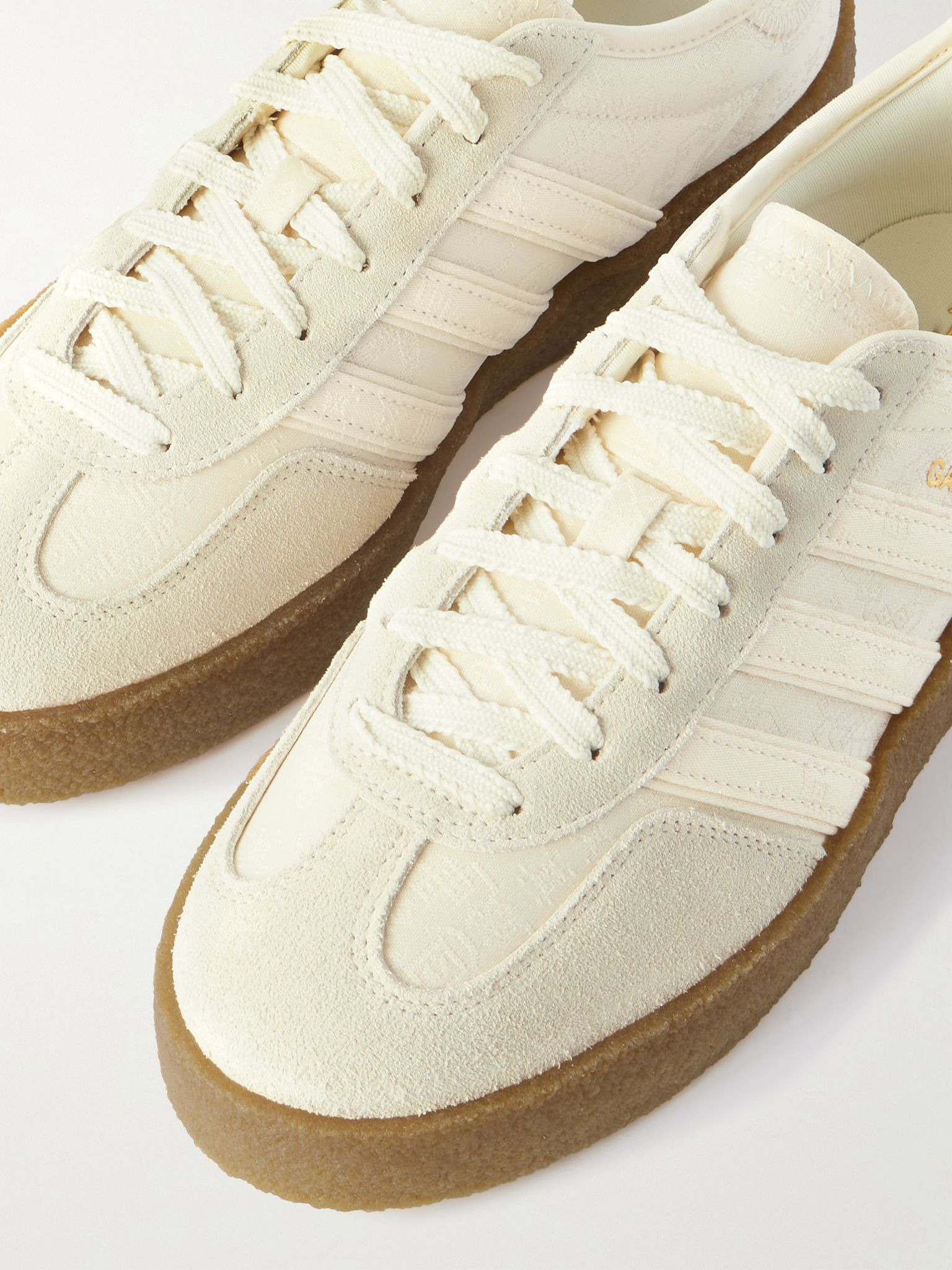 + CLOT Gazelle suede-trimmed jacquard sneakers Cream - 4