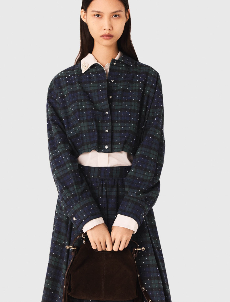 Checked rhinestone cropped shirt 6