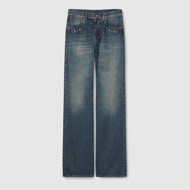 Cotton denim pants with Horsebit detail 1