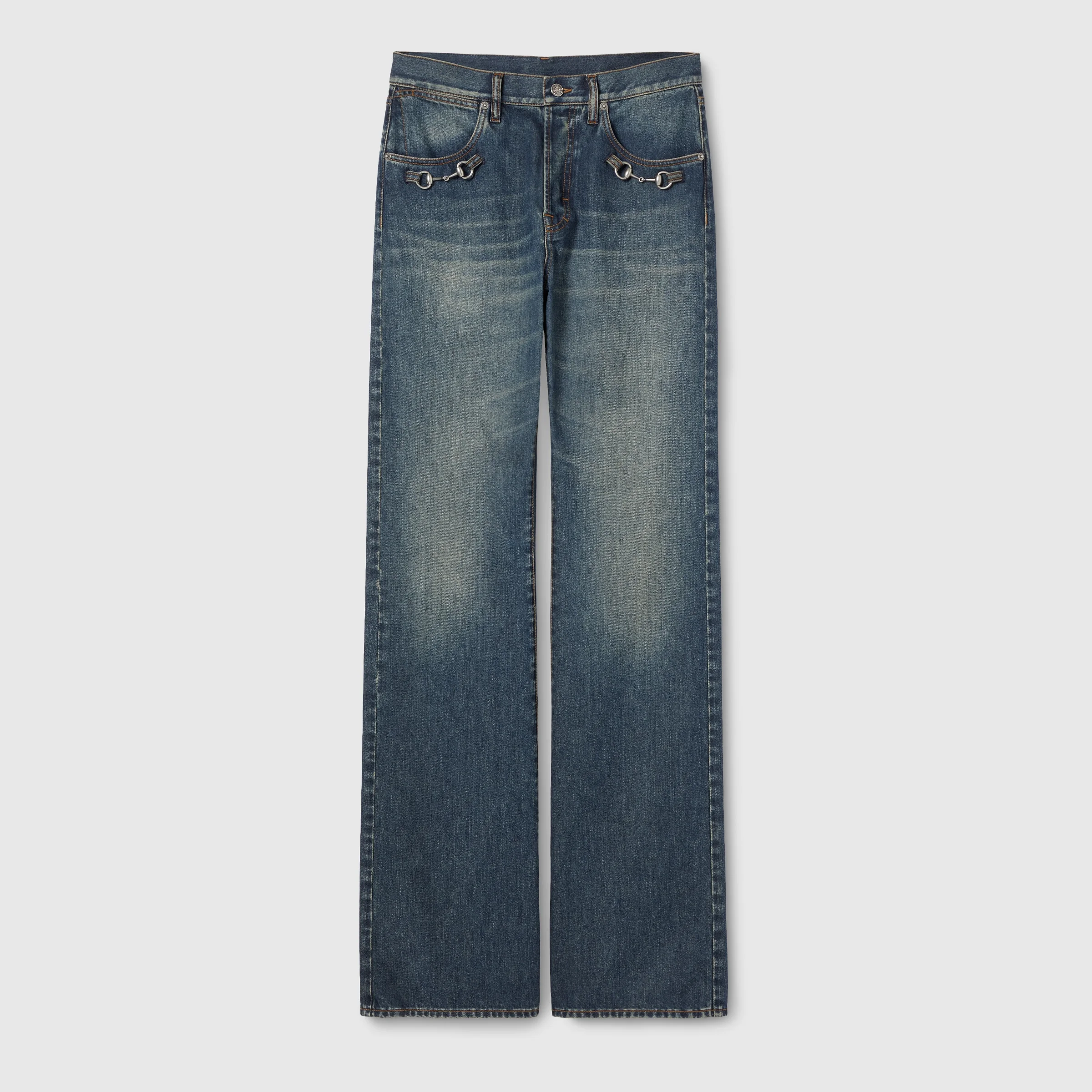 Cotton denim pants with Horsebit detail - 1