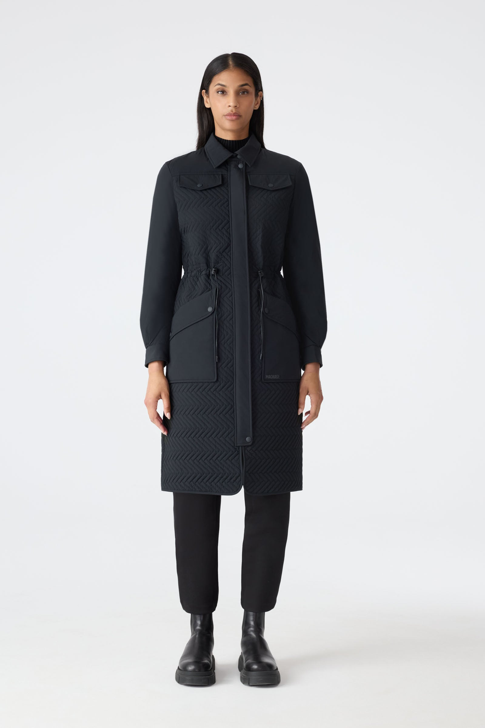 NAOLIN Long Down Coat with Chevron Quilt - 2