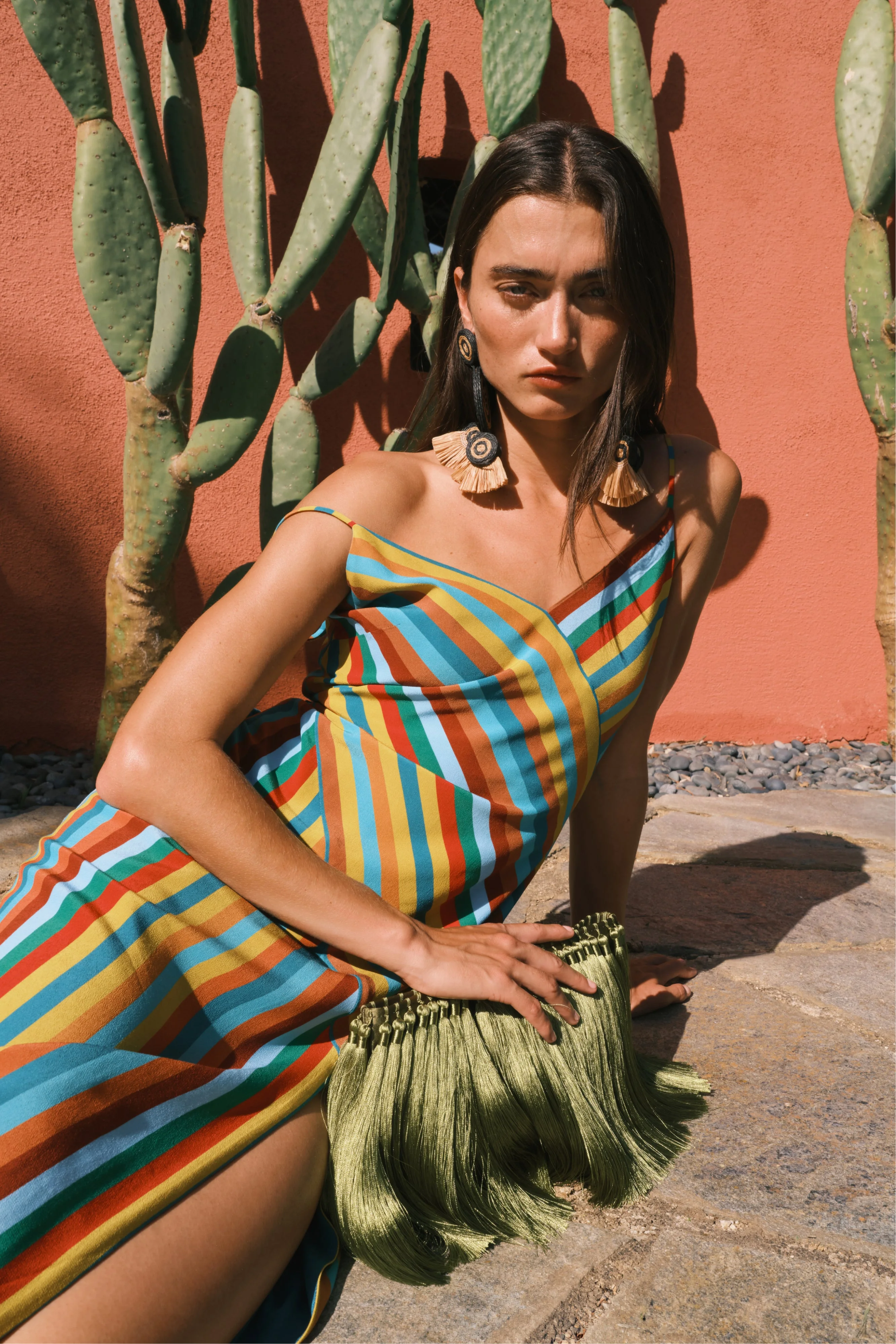 Maude Crepe Dress In Vibrant Multi Stripe - 1
