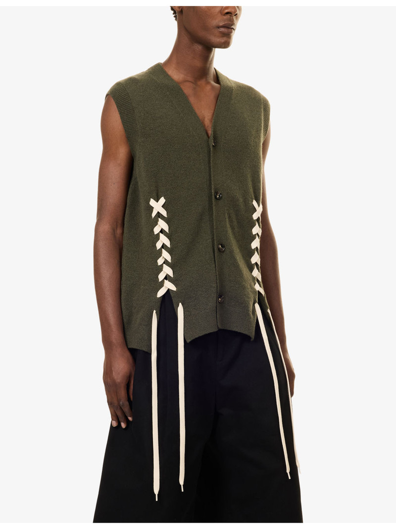 Lace-Up V-Neck Merino Wool-Blend Vest 3