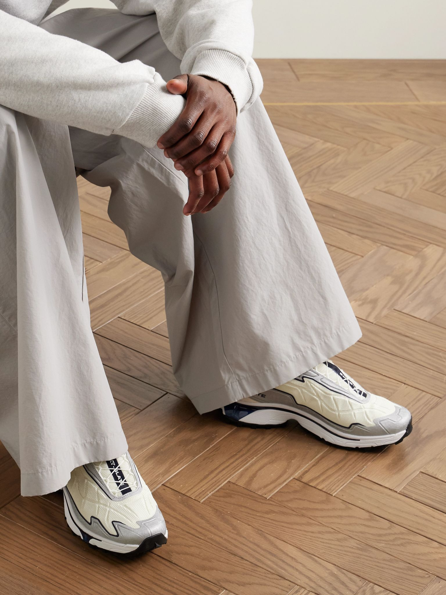 XT-SLATE Rubber-Trimmed Mesh Sneakers Ivory - 2