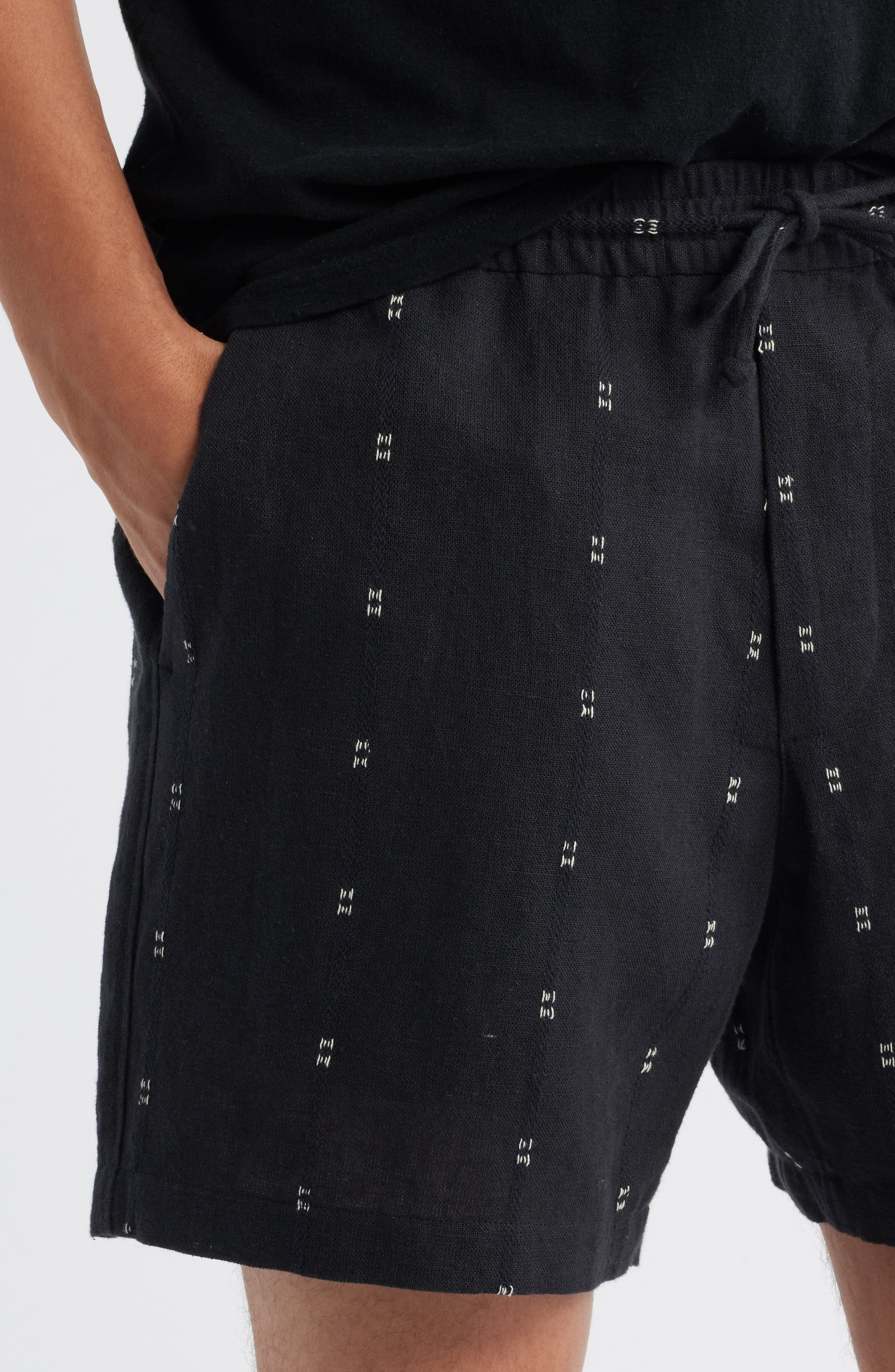 rag & bone Marc Embroidered Cotton & Linen Drawstring Shorts in Black at Nordstrom - 4