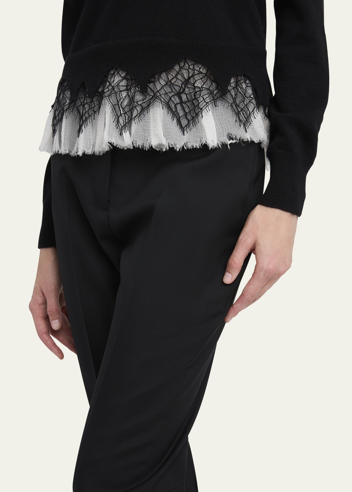 Lace Ruffle Crewneck Sweater - 5