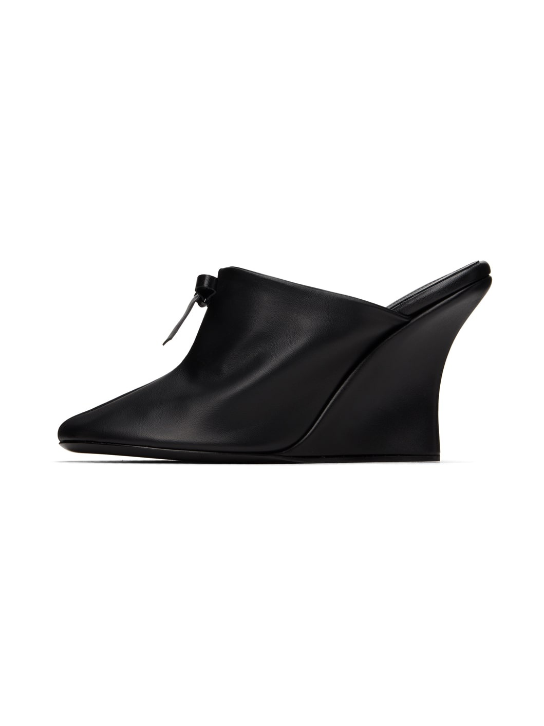 Black Bow Heeled Slipper Mules - 3