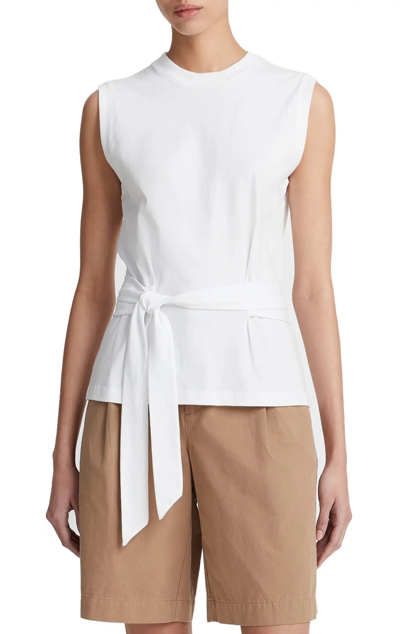 Sleeveless Belted Cotton Top - 1