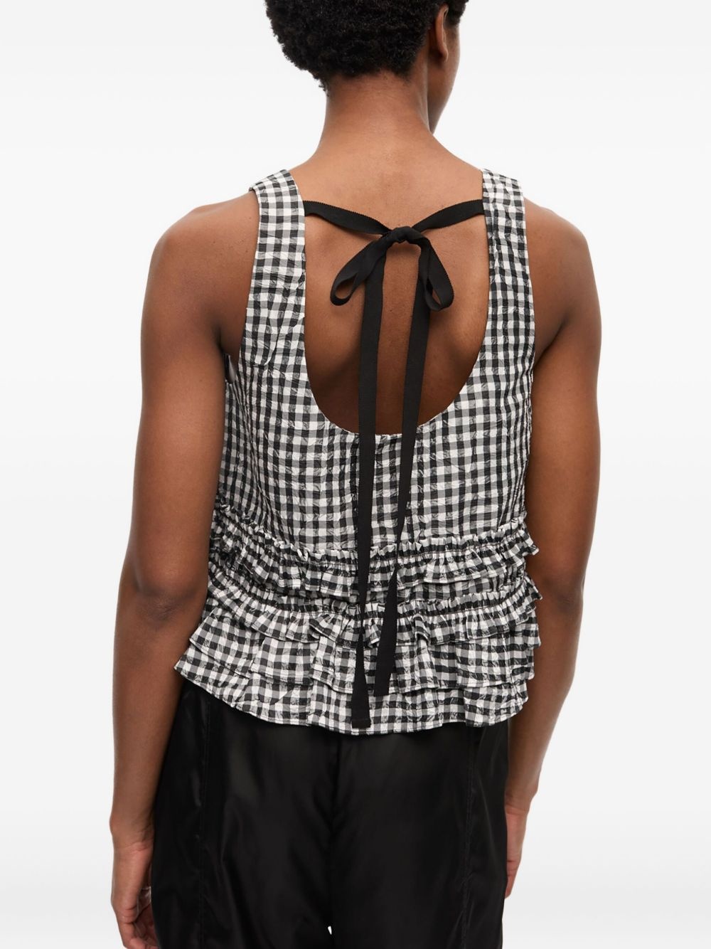 check-print ruffled top - 4