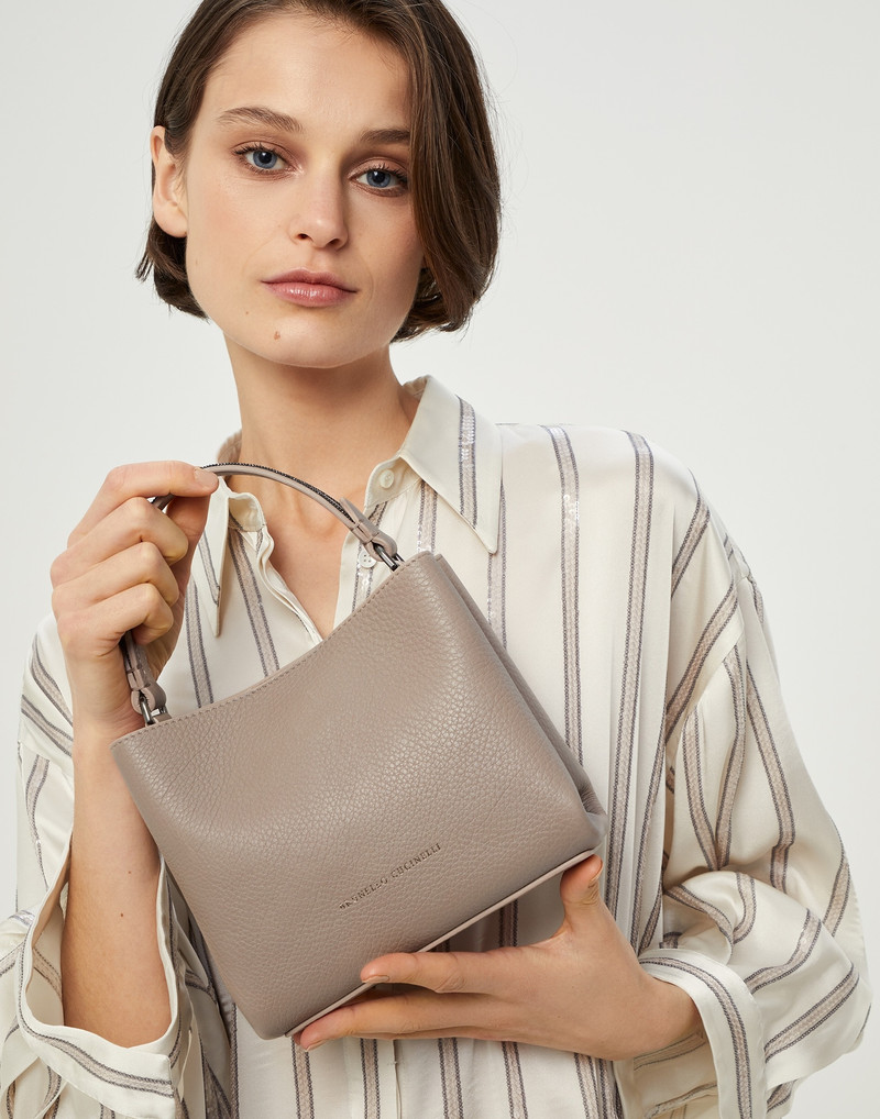 Brunello Cucinelli Texture calfskin bag with shiny handle outlook