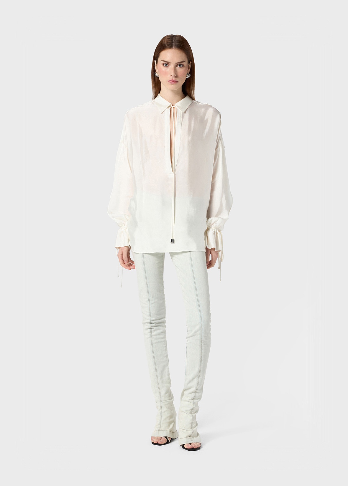 V-NECK BLOUSE IN TWILL - 2
