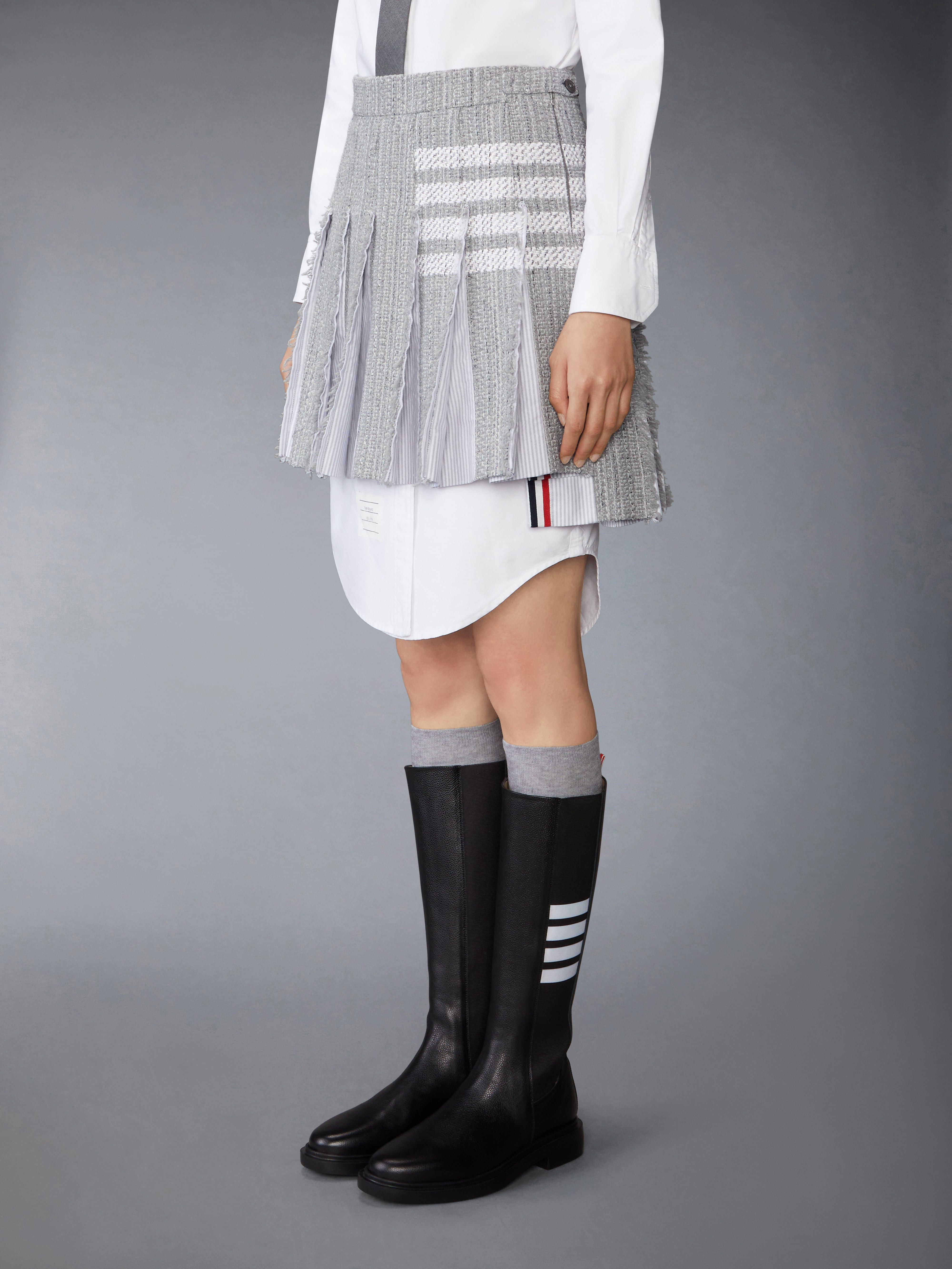 SOLID TWEED 4-BAR PLEATED MINI SKIRT - 3